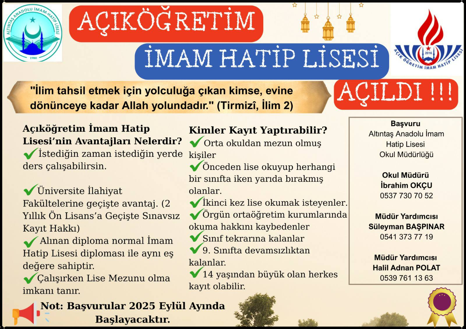 AÇIKÖĞRETİM İMAM HATİP LİSESİ AÇILDI...